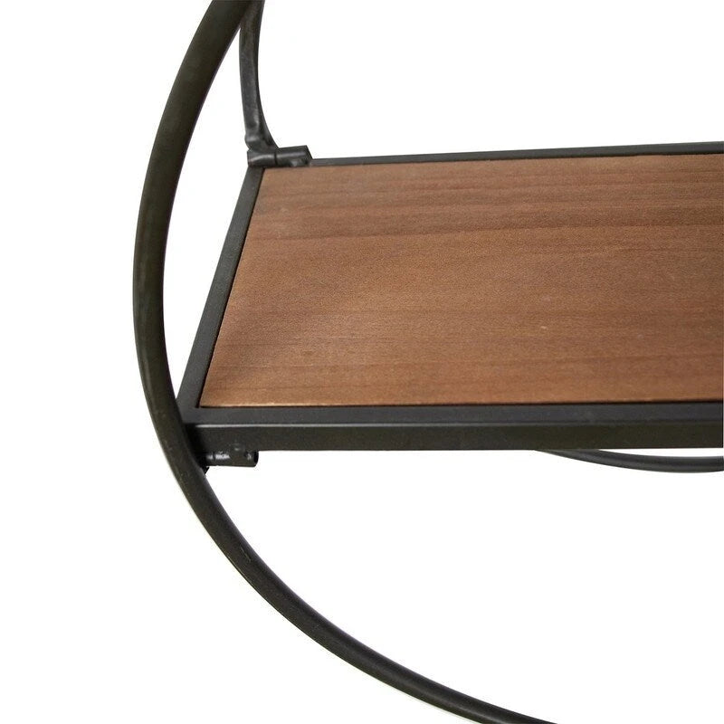 Étagère Murale Flottante, Cadre Métallique Rond, 2 Étagères en Bois, Design Géométrique, Marron, Utilisation par 1 Personne
