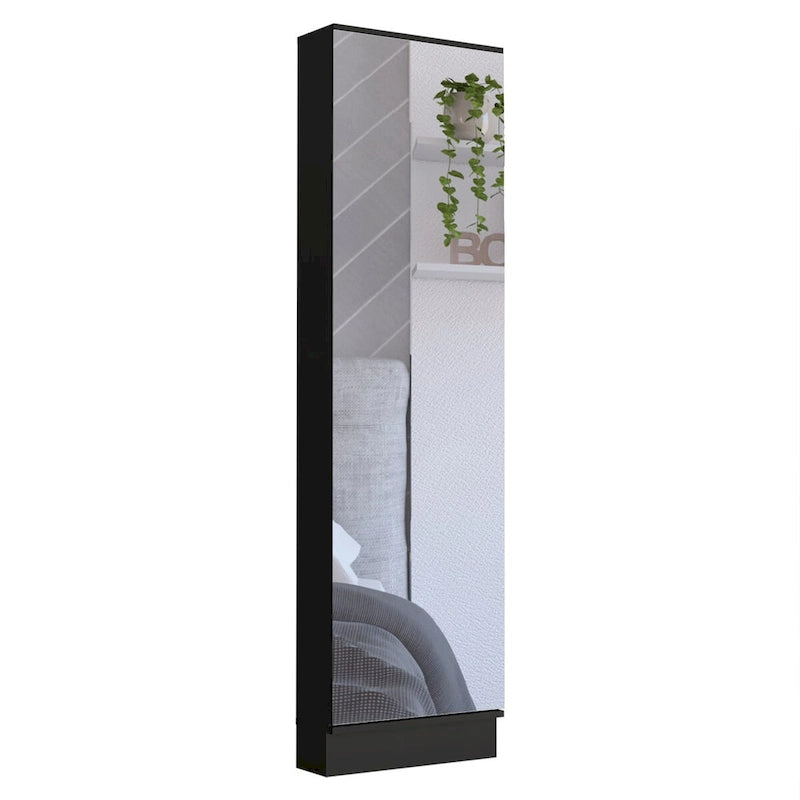 Meuble à chaussures avec miroir, porte simple, 5 étagères intérieures, jusqu'à 10 paires, noir/blanc, 1 personne