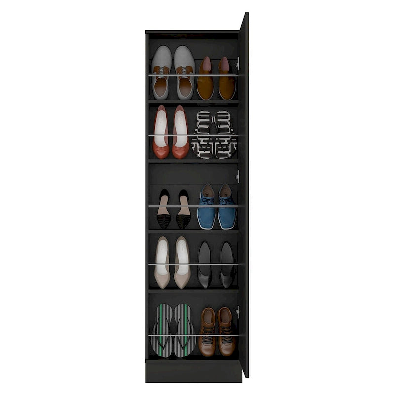 Meuble à chaussures avec miroir, porte simple, 5 étagères intérieures, jusqu'à 10 paires, noir/blanc, 1 personne