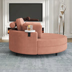 Canapé rond avec pouf, tissu velours côtelé, appui-tête réglable, plateau amovible, 2 coussins décoratifs et 1 coussin lombaire, orange / beige / gris / jaune, 1 personne