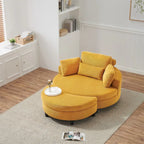 Canapé rond avec pouf, tissu velours côtelé, appui-tête réglable, plateau amovible, 2 coussins décoratifs et 1 coussin lombaire, orange / beige / gris / jaune, 1 personne