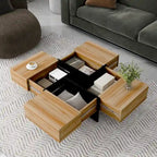 Table basse carrée, 4 compartiments de rangement cachés, plateau coulissant extensible, finition brillante UV, marron / noir / blanc, pour 1 personne