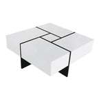 Table basse carrée, 4 compartiments de rangement cachés, plateau coulissant extensible, finition brillante UV, marron / noir / blanc, pour 1 personne