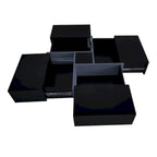 Table basse carrée, 4 compartiments de rangement cachés, plateau coulissant extensible, finition brillante UV, marron / noir / blanc, pour 1 personne