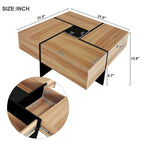 Table basse carrée, 4 compartiments de rangement cachés, plateau coulissant extensible, finition brillante UV, marron / noir / blanc, pour 1 personne