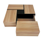 Table basse carrée, 4 compartiments de rangement cachés, plateau coulissant extensible, finition brillante UV, marron / noir / blanc, pour 1 personne