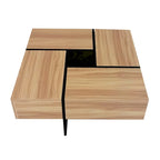 Table basse carrée, 4 compartiments de rangement cachés, plateau coulissant extensible, finition brillante UV, marron / noir / blanc, pour 1 personne