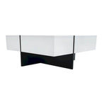 Table basse carrée, 4 compartiments de rangement cachés, plateau coulissant extensible, finition brillante UV, marron / noir / blanc, pour 1 personne