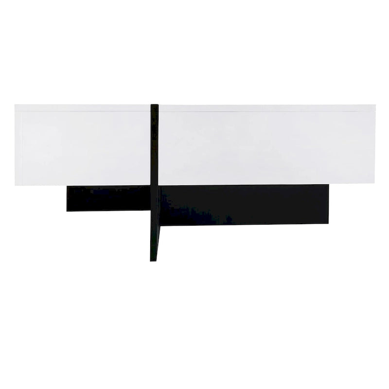 Table basse carrée, 4 compartiments de rangement cachés, plateau coulissant extensible, finition brillante UV, marron / noir / blanc, pour 1 personne