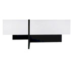 Table basse carrée, 4 compartiments de rangement cachés, plateau coulissant extensible, finition brillante UV, marron / noir / blanc, pour 1 personne
