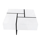 Table basse carrée, 4 compartiments de rangement cachés, plateau coulissant extensible, finition brillante UV, marron / noir / blanc, pour 1 personne