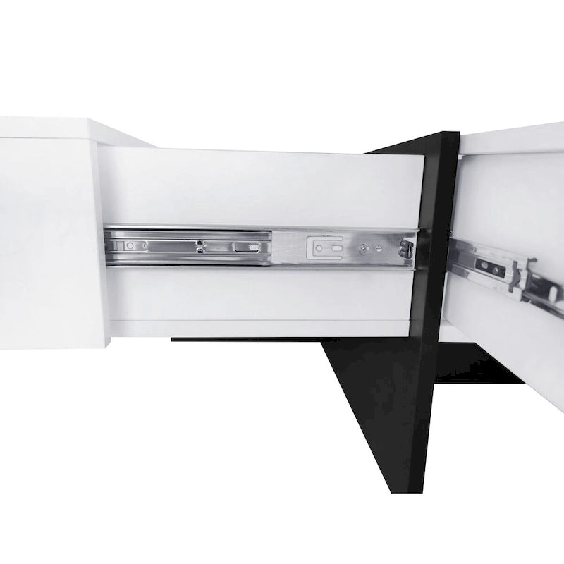 Table basse carrée, 4 compartiments de rangement cachés, plateau coulissant extensible, finition brillante UV, marron / noir / blanc, pour 1 personne