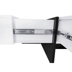 Table basse carrée, 4 compartiments de rangement cachés, plateau coulissant extensible, finition brillante UV, marron / noir / blanc, pour 1 personne