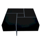 Table basse carrée, 4 compartiments de rangement cachés, plateau coulissant extensible, finition brillante UV, marron / noir / blanc, pour 1 personne
