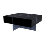 Table basse carrée, 4 compartiments de rangement cachés, plateau coulissant extensible, finition brillante UV, marron / noir / blanc, pour 1 personne