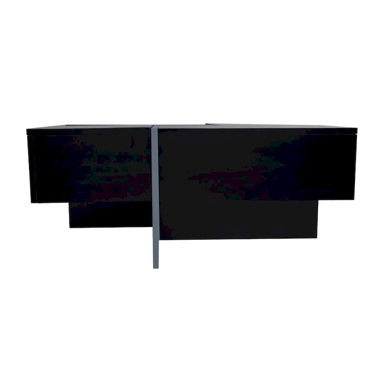 Table basse carrée, 4 compartiments de rangement cachés, plateau coulissant extensible, finition brillante UV, marron / noir / blanc, pour 1 personne