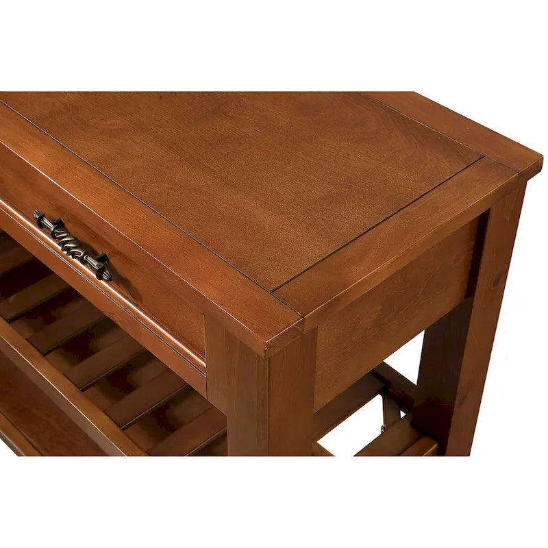 Buffet console de 42 pouces, style Mid-Century, 2 tiroirs, étagères ouvertes à 2 niveaux, bois massif et MDF, gris antique / bleu marine / marron, utilisation par 1 personne