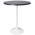 Table de salle à manger ronde hauteur bar, plateau en MDF, pied central en acier brossé, aspect marbre noir / bois naturel / marron cognac / noyer foncé, pour 4 personnes