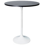 Table de salle à manger ronde hauteur bar, plateau en MDF, pied central en acier brossé, aspect marbre noir / bois naturel / marron cognac / noyer foncé, pour 4 personnes
