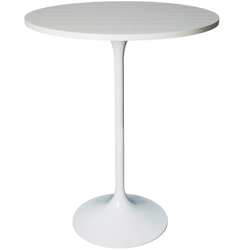 Table de salle à manger ronde hauteur bar, plateau en MDF, pied central en acier brossé, aspect marbre noir / bois naturel / marron cognac / noyer foncé, pour 4 personnes