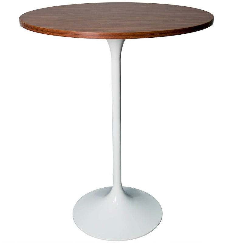 Table de salle à manger ronde hauteur bar, plateau en MDF, pied central en acier brossé, aspect marbre noir / bois naturel / marron cognac / noyer foncé, pour 4 personnes