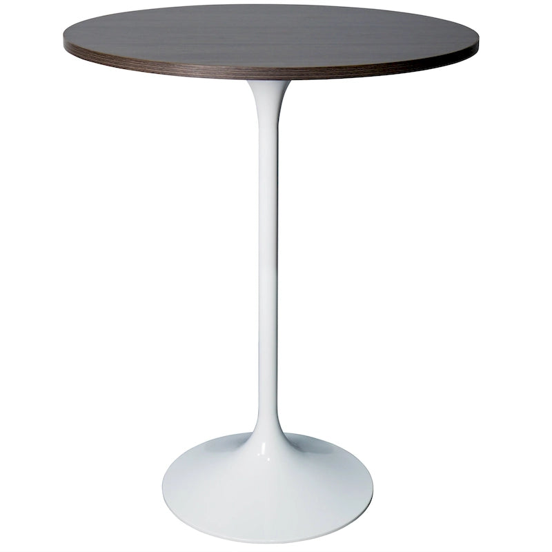 Table de salle à manger ronde hauteur bar, plateau en MDF, pied central en acier brossé, aspect marbre noir / bois naturel / marron cognac / noyer foncé, pour 4 personnes