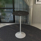 LeisureMod Verve 27 Round Dining Table with MDF Wood TableTop and White Steel Base for Kitchen & Dining Room