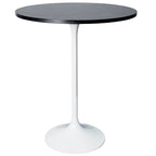 Table de salle à manger ronde hauteur bar, plateau en MDF, pied central en acier brossé, aspect marbre noir / bois naturel / marron cognac / noyer foncé, pour 4 personnes