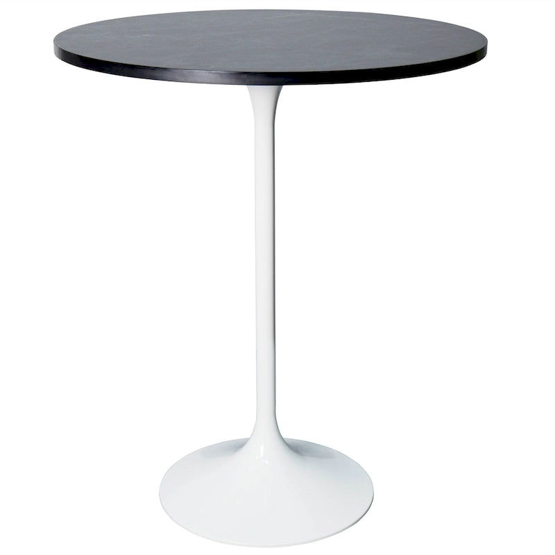 Table de salle à manger ronde hauteur bar, plateau en MDF, pied central en acier brossé, aspect marbre noir / bois naturel / marron cognac / noyer foncé, pour 4 personnes