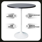 Table de salle à manger ronde hauteur bar, plateau en MDF, pied central en acier brossé, aspect marbre noir / bois naturel / marron cognac / noyer foncé, pour 4 personnes