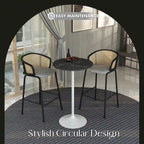 Table de salle à manger ronde hauteur bar, plateau en MDF, pied central en acier brossé, aspect marbre noir / bois naturel / marron cognac / noyer foncé, pour 4 personnes