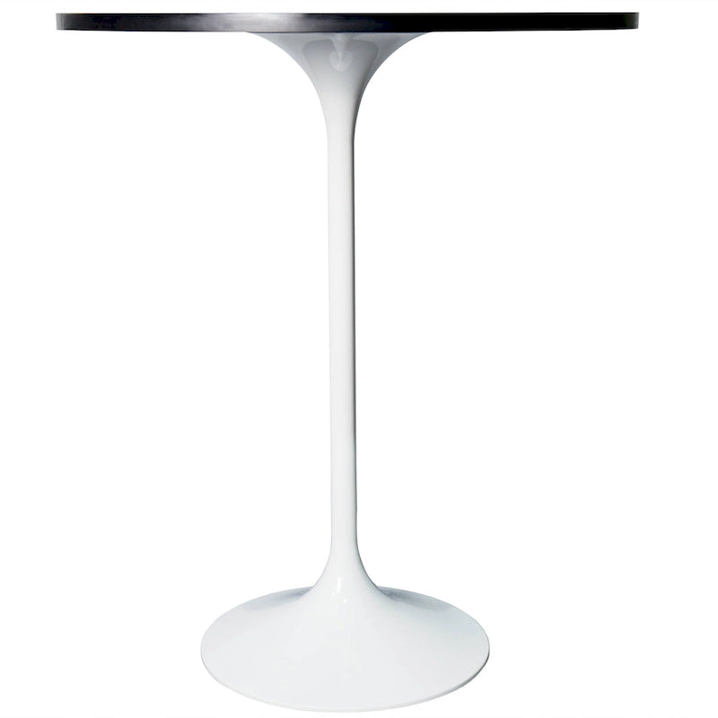 Table de salle à manger ronde hauteur bar, plateau en MDF, pied central en acier brossé, aspect marbre noir / bois naturel / marron cognac / noyer foncé, pour 4 personnes