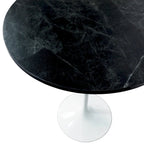 Table de salle à manger ronde hauteur bar, plateau en MDF, pied central en acier brossé, aspect marbre noir / bois naturel / marron cognac / noyer foncé, pour 4 personnes