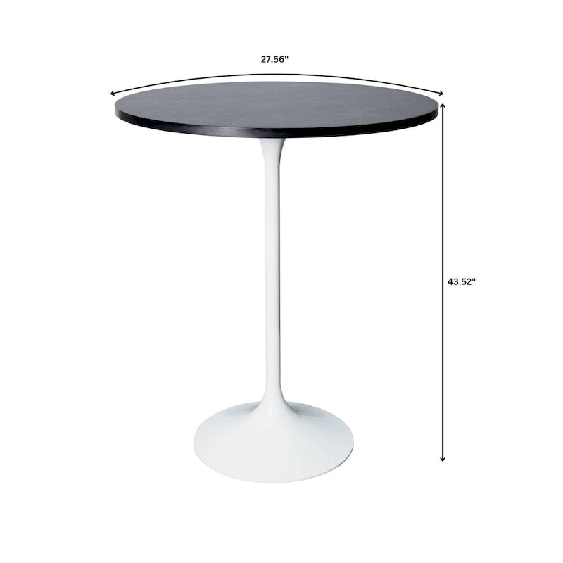 Table de salle à manger ronde hauteur bar, plateau en MDF, pied central en acier brossé, aspect marbre noir / bois naturel / marron cognac / noyer foncé, pour 4 personnes