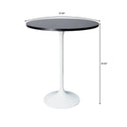 Table de salle à manger ronde hauteur bar, plateau en MDF, pied central en acier brossé, aspect marbre noir / bois naturel / marron cognac / noyer foncé, pour 4 personnes