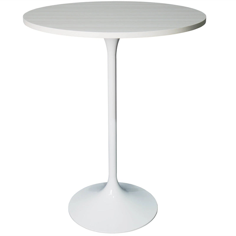 Table de salle à manger ronde hauteur bar, plateau en MDF, pied central en acier brossé, aspect marbre noir / bois naturel / marron cognac / noyer foncé, pour 4 personnes