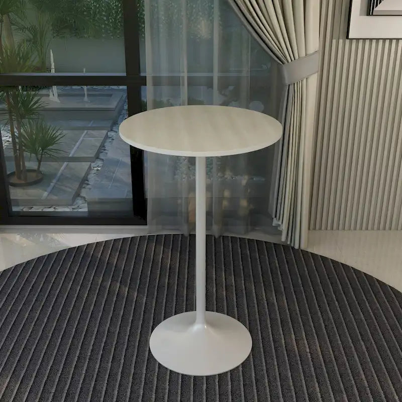 Table de salle à manger ronde hauteur bar, plateau en MDF, pied central en acier brossé, aspect marbre noir / bois naturel / marron cognac / noyer foncé, pour 4 personnes