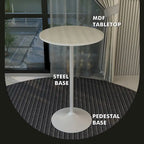 Table de salle à manger ronde hauteur bar, plateau en MDF, pied central en acier brossé, aspect marbre noir / bois naturel / marron cognac / noyer foncé, pour 4 personnes