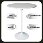 Table de salle à manger ronde hauteur bar, plateau en MDF, pied central en acier brossé, aspect marbre noir / bois naturel / marron cognac / noyer foncé, pour 4 personnes