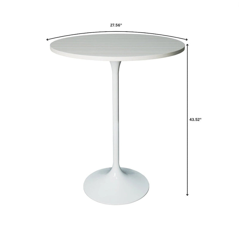 Table de salle à manger ronde hauteur bar, plateau en MDF, pied central en acier brossé, aspect marbre noir / bois naturel / marron cognac / noyer foncé, pour 4 personnes