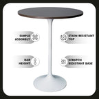 Table de salle à manger ronde hauteur bar, plateau en MDF, pied central en acier brossé, aspect marbre noir / bois naturel / marron cognac / noyer foncé, pour 4 personnes