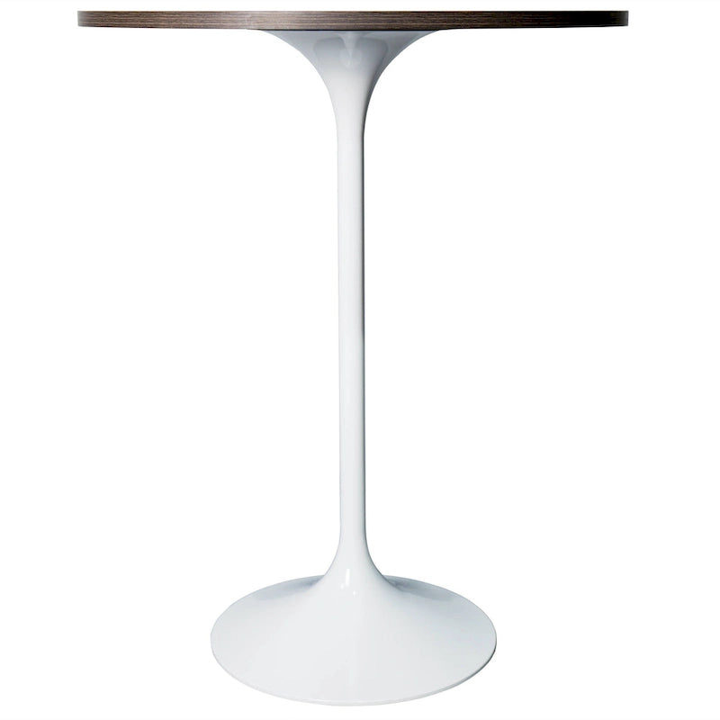 Table de salle à manger ronde hauteur bar, plateau en MDF, pied central en acier brossé, aspect marbre noir / bois naturel / marron cognac / noyer foncé, pour 4 personnes