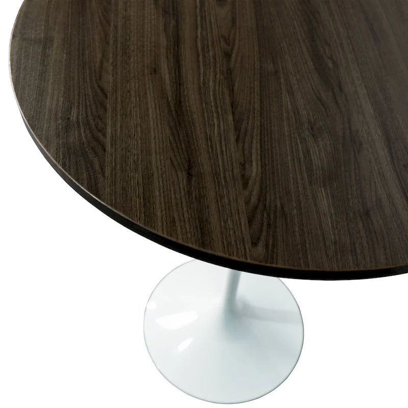 Table de salle à manger ronde hauteur bar, plateau en MDF, pied central en acier brossé, aspect marbre noir / bois naturel / marron cognac / noyer foncé, pour 4 personnes
