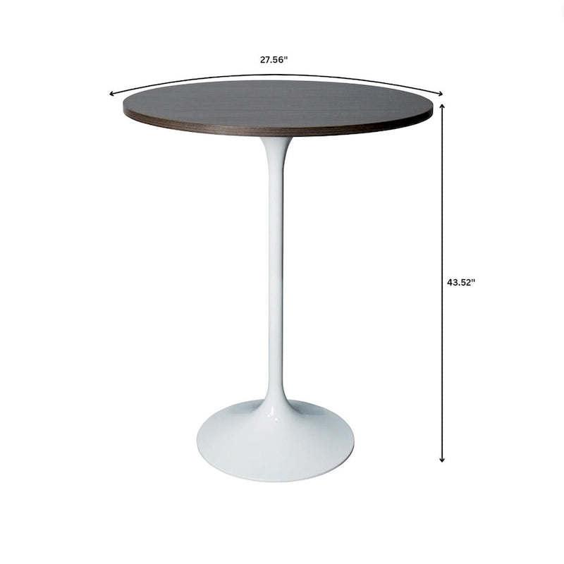 Table de salle à manger ronde hauteur bar, plateau en MDF, pied central en acier brossé, aspect marbre noir / bois naturel / marron cognac / noyer foncé, pour 4 personnes