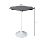 Table de salle à manger ronde hauteur bar, plateau en MDF, pied central en acier brossé, aspect marbre noir / bois naturel / marron cognac / noyer foncé, pour 4 personnes