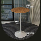 Table de salle à manger ronde hauteur bar, plateau en MDF, pied central en acier brossé, aspect marbre noir / bois naturel / marron cognac / noyer foncé, pour 4 personnes