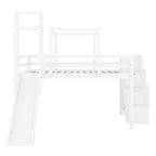 Lit mezzanine enfant pleine grandeur, design château, toboggan, escalier de rangement, tente, tour, échelle, pin et MDF, bleu / rose, usage 1 personne