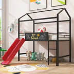 Lit mezzanine en métal de taille double avec toboggan, échelle, tableau d'écriture recto-verso, noir et rouge / noir / blanc, pour 1 personne