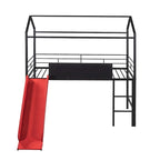 Lit mezzanine en métal de taille double avec toboggan, échelle, tableau d'écriture recto-verso, noir et rouge / noir / blanc, pour 1 personne