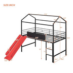 Lit mezzanine en métal de taille double avec toboggan, échelle, tableau d'écriture recto-verso, noir et rouge / noir / blanc, pour 1 personne